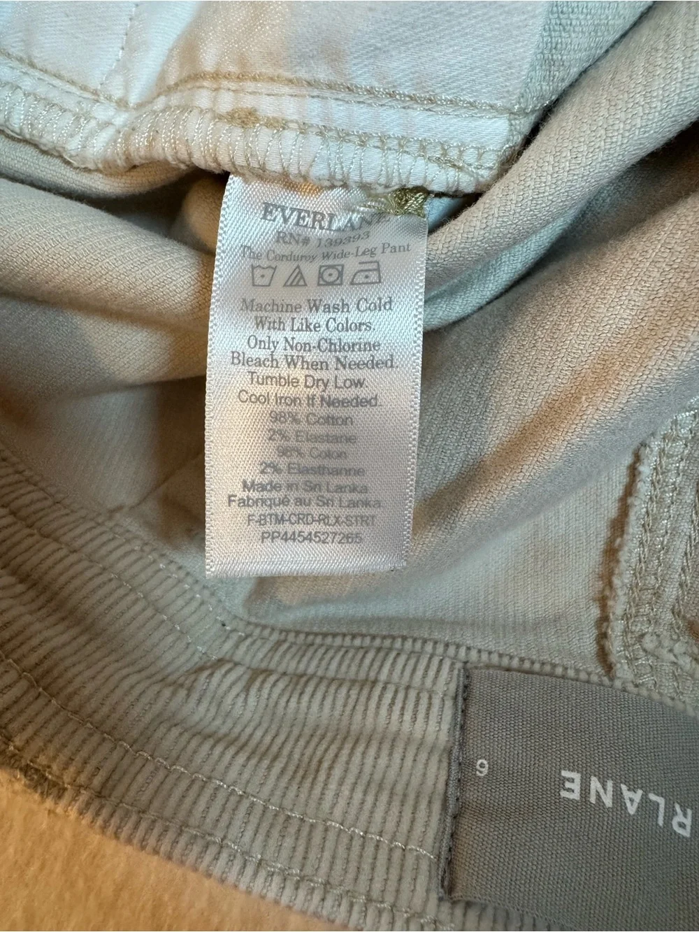 Everlane The Corduroy Wide-Leg Pant Ankle Length Cream Beige Size 6 - Picture 5 of 7